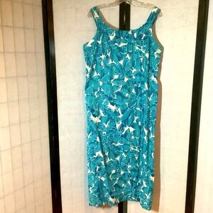 J. Jill Women’s Sleeveless Dress 16 Cotton Blue White Floral Lined Beach Travel